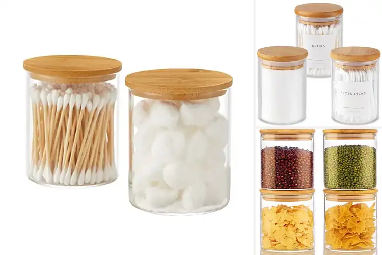 Detailed view of Best Boho Decor Glass Jars With Bamboo Lids